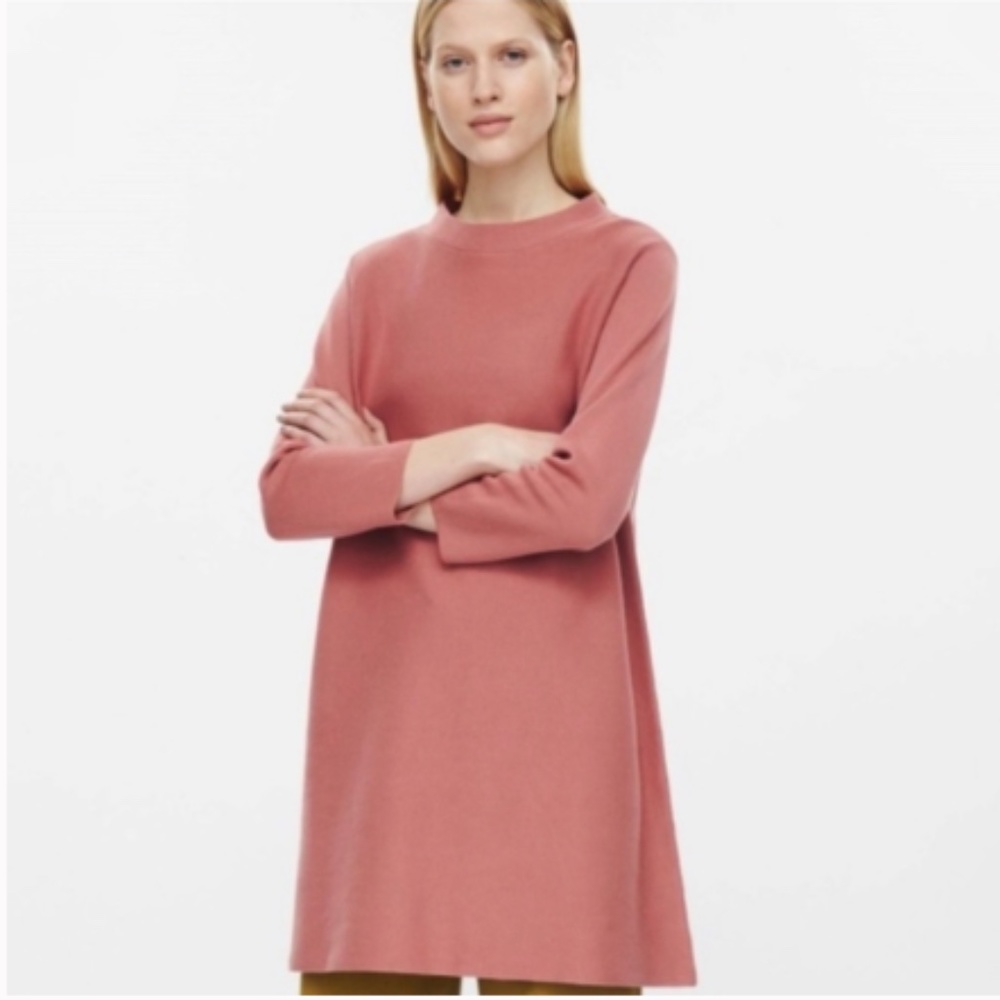 COS pink knit mock neck tunic